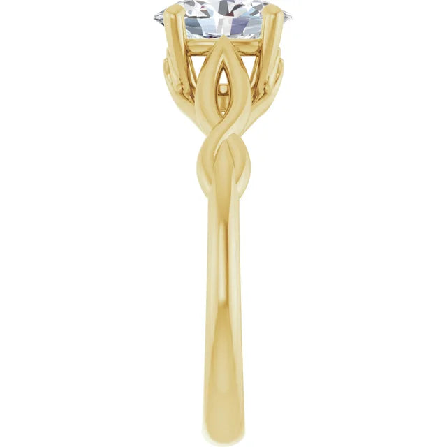 1 CT Twisted Shank Oval Shape Solitaire Diamond Engagement Ring Set in Yellow Gold showing shank from the side