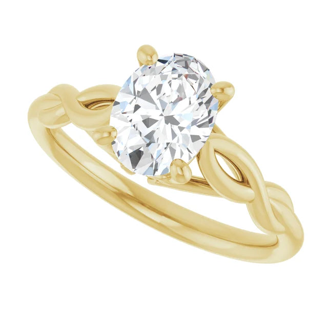 Sideway Picture for 1 CT Twisted Shank Oval Shape Solitaire Diamond Engagement Ring Set in Yellow Gold