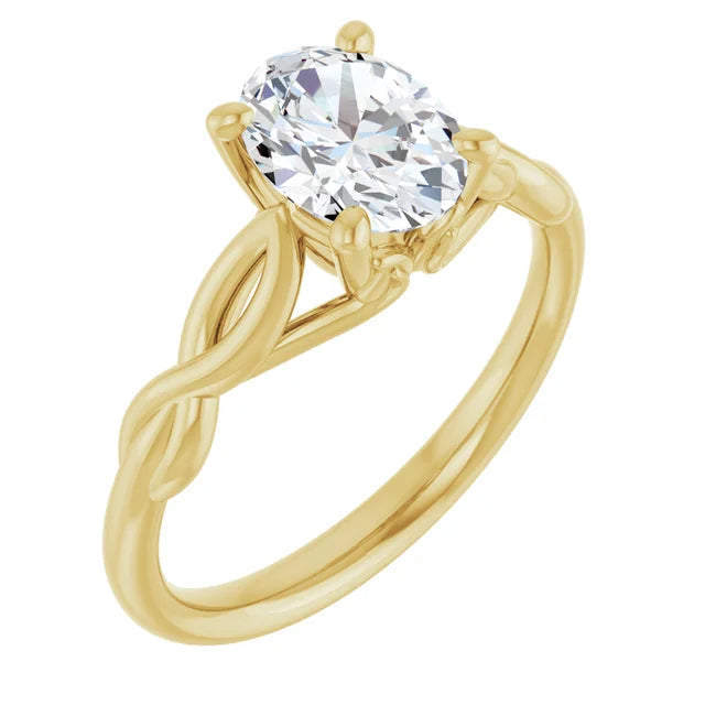 Side pic for 1 CT Twisted Shank Oval Shape Solitaire Diamond Engagement Ring Set in Yellow Gold showing Diamond