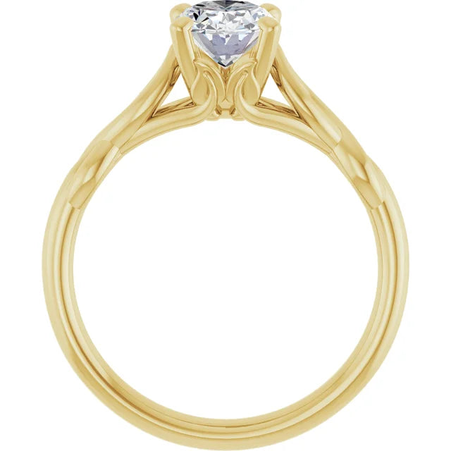 1 CT Twisted Shank Oval Shape Solitaire Diamond Engagement Ring Set in Yellow gold showing under gallery