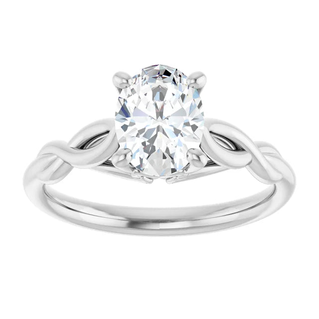 1 CT Twisted Shank Oval Shape Solitaire Diamond Engagement Ring Set in white gold or platinum