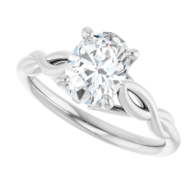 Sideway Picture for 1 CT Twisted Shank Oval Shape Solitaire Diamond Engagement Ring Set in white gold or platinum