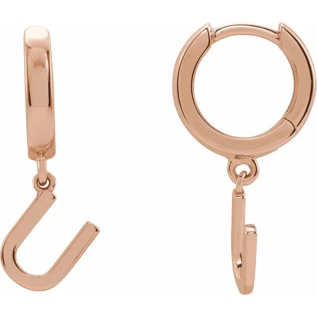 14K Gold Initial Hinged Huggie Hoop Earring