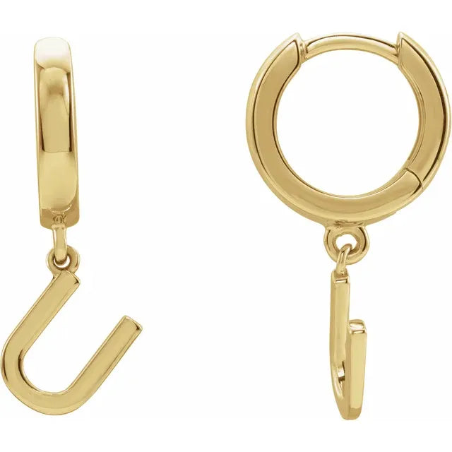14K Gold Initial Hinged Huggie Hoop Earring