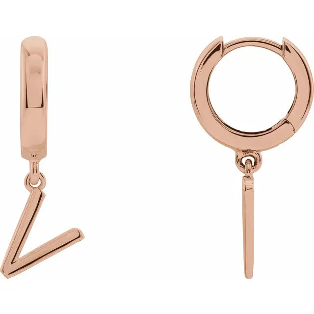 14K Gold Initial Hinged Huggie Hoop Earring