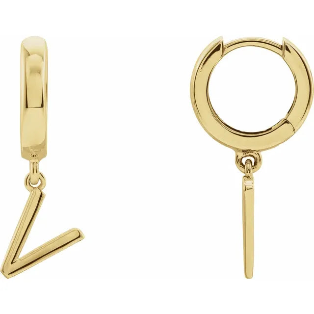 14K Gold Initial Hinged Huggie Hoop Earring