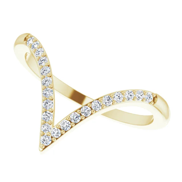 Elegant V-shaped 1/6 CTW natural diamond wedding ring in 14K gold, stackable design.
