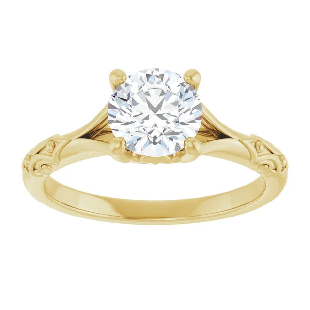 Vintage inspire Split Shank Round Solitaire Diamond Engagement Ring