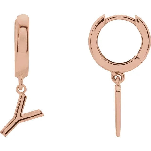 14K Gold Initial Hinged Huggie Hoop Earring
