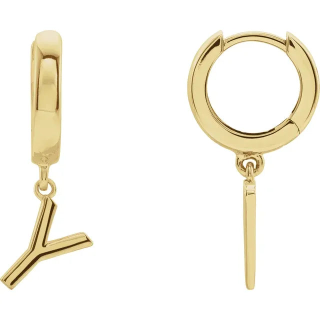 14K Gold Initial Hinged Huggie Hoop Earring