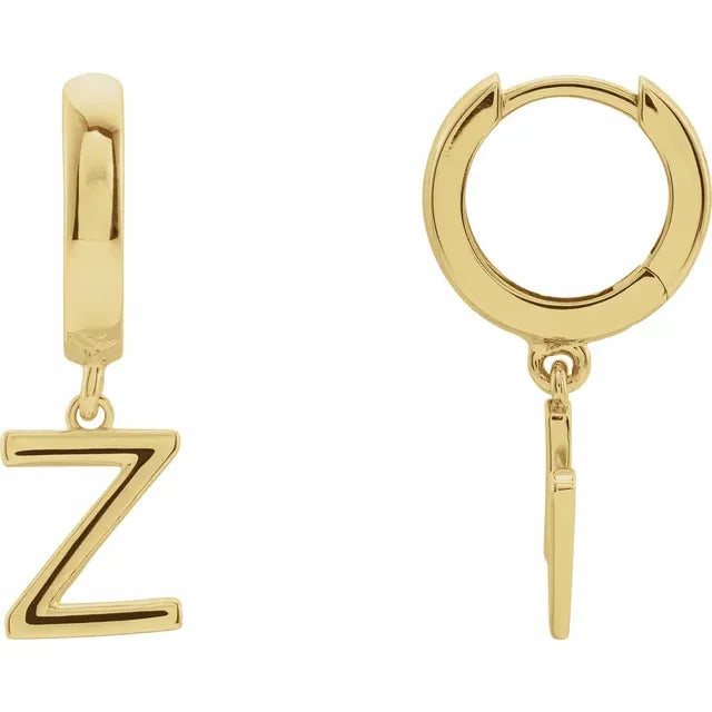 14K Gold Initial Hinged Huggie Hoop Earring