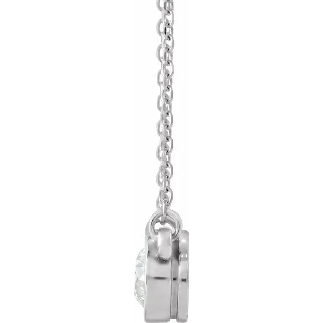 14K White Gold Basel set Natural Diamond Solitaire Necklace side picture