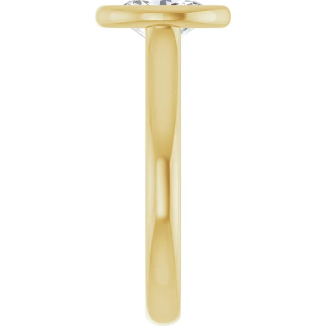 1 CT Bezel Set Oval Shape Diamond Solitaire Engagement Ring for Women set in yellow gold showing shank