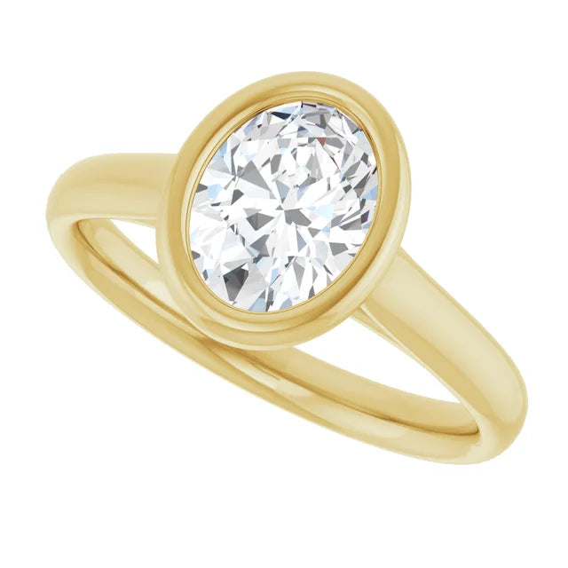 Sideway Picture for 1 CT Bezel Set Oval Shape Diamond Solitaire Engagement Ring for Women set in Yellow Gold