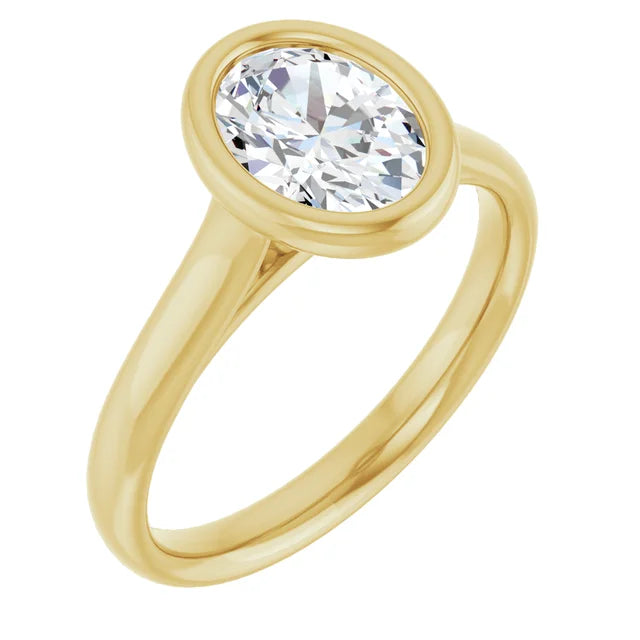1 CT Bezel Set Oval Shape Diamond Solitaire Engagement Ring for Women Set in 14K Yellow Gold