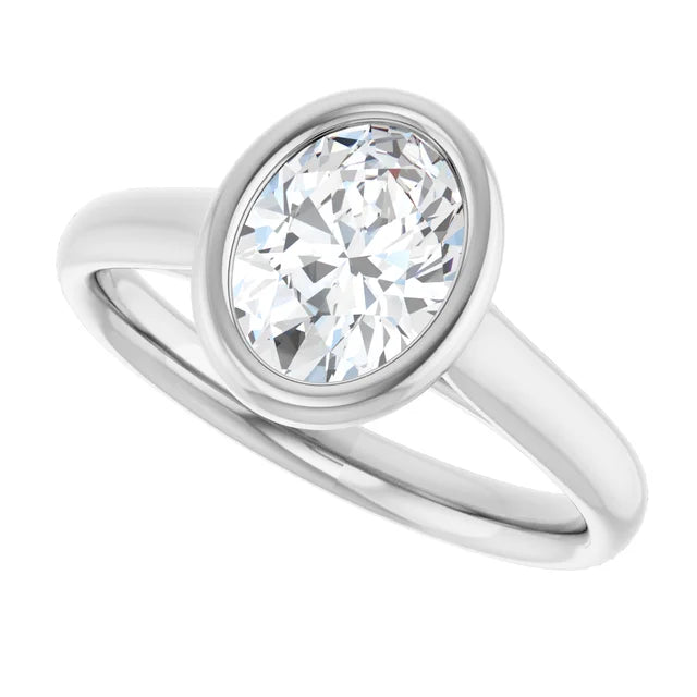 1 CT Bezel Set Oval Shape Diamond Solitaire Engagement Ring for Women set in platinum