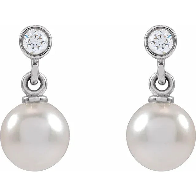 pearl earrings with diamond 14k White gold