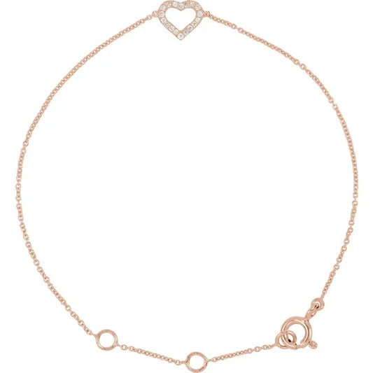 Delicate Diamond Open Heart Bracelet – 14K Gold