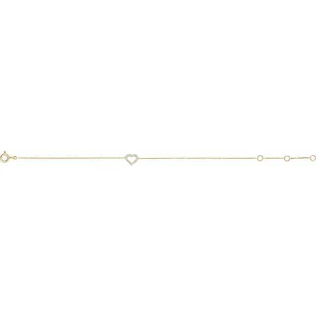Delicate Diamond Open Heart Bracelet – 14K Gold