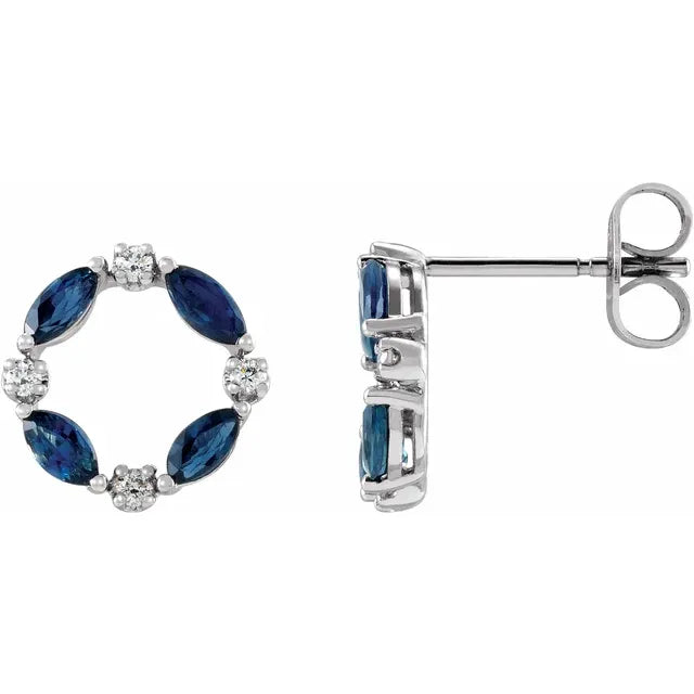 Natural Blue Sapphire & Natural Diamond Earrings