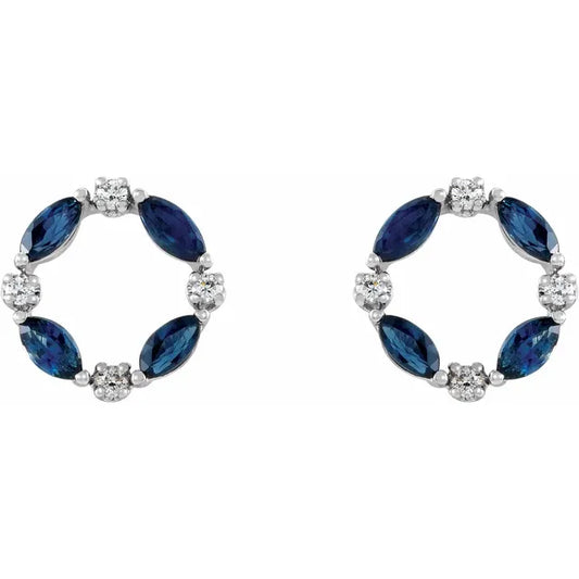 Natural Blue Sapphire & Natural Diamond Earrings Full Picutres