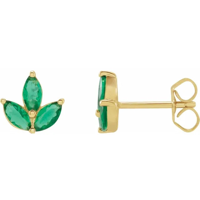 emerald women stud earrings 14k yellow gold earrings