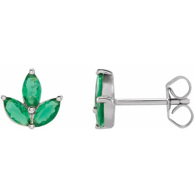 emerald women stud earrings 14k gold earrings