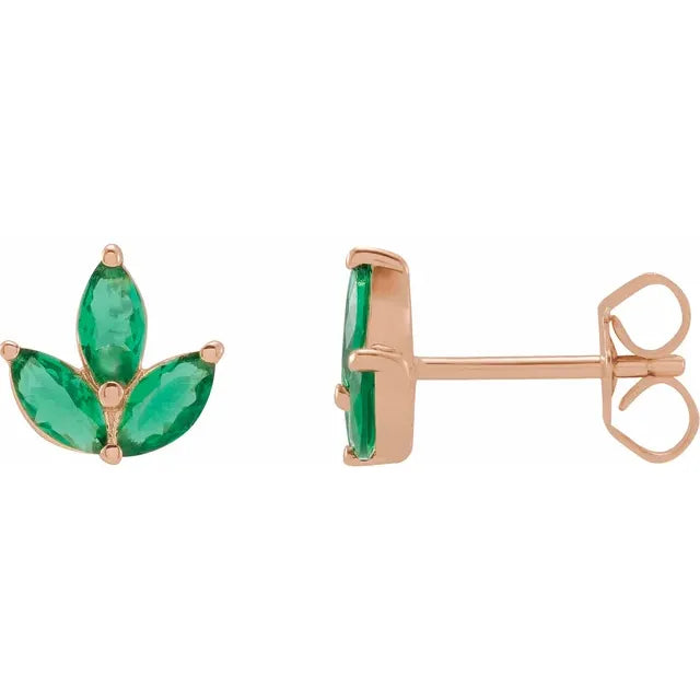 emerald women stud earrings 14k rose gold earrings