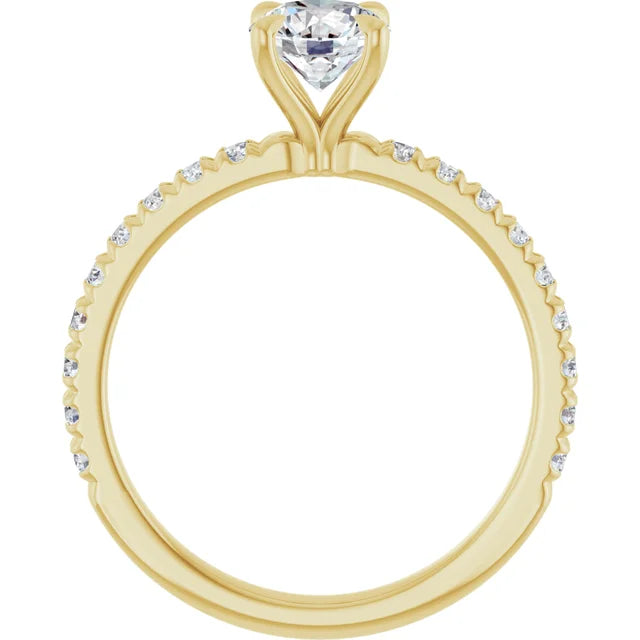 French-Set Diamond Engagement Ring 14K Yellow Gold standing