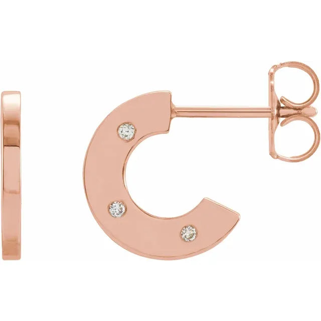 Diamond Flat Hoop Earrings (14K Rose Gold hoop earrings)