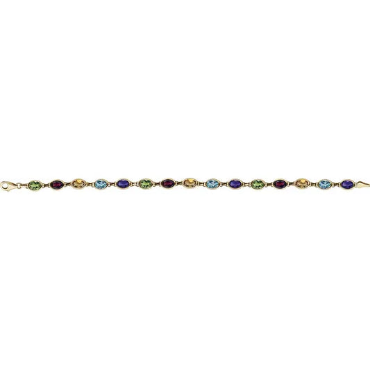 14K Yellow Natural Multi-Gemstone Bracelet open