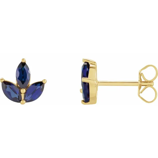 blue sapphire women stud earrings 14k yellow gold earrings