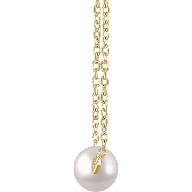 Side View for Cultured White Freshwater Pearl Necklace in Yellow Gold