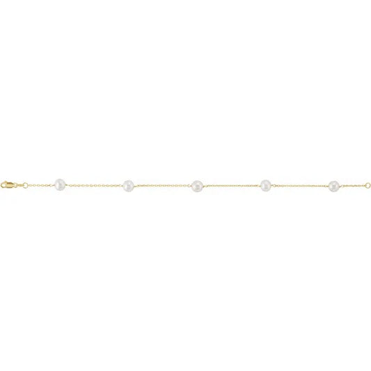 14K Yellow gold peal bracelet for women open