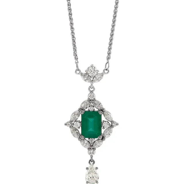 Emerald Cut Emerald and Diamond Vintage Style Pendant