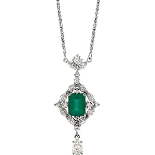 Emerald Cut Emerald and Diamond Vintage Style Pendant