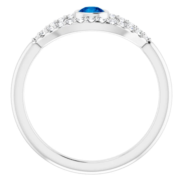 evil Eye Diamond Ring - Blue Sapphire Ring on 14K White Gold Stand on the edge picture