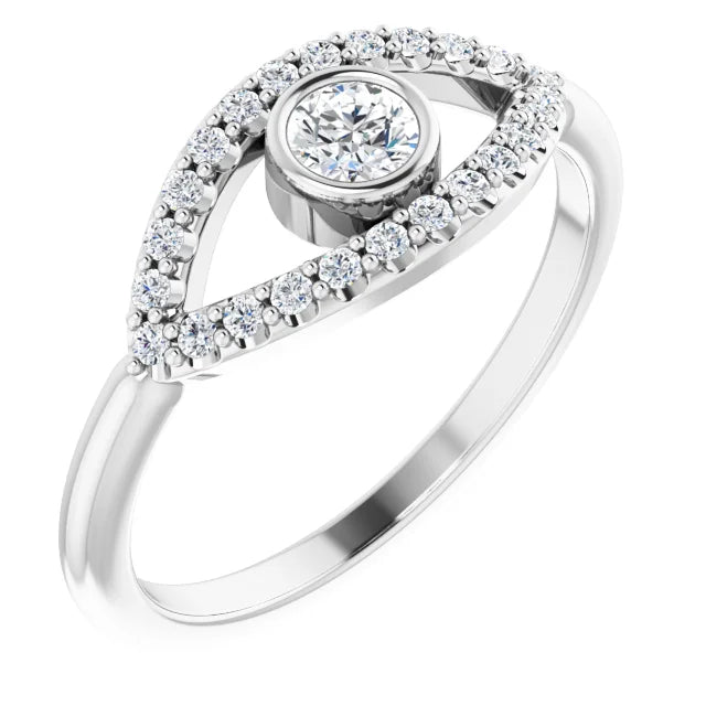 evil Eye Diamond Ring for women - White Sapphire ring on 14K White Gold