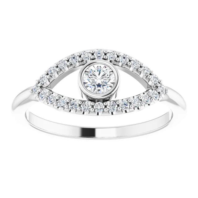 evil Eye Diamond Ring for women - white sapphire Ring on 14K White Gold details