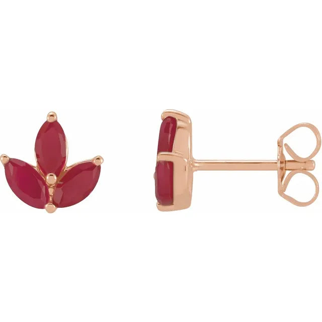 Ruby women stud earrings 14k rose earrings
