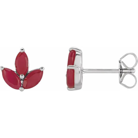 Ruby women stud earrings 14k white gold earrings