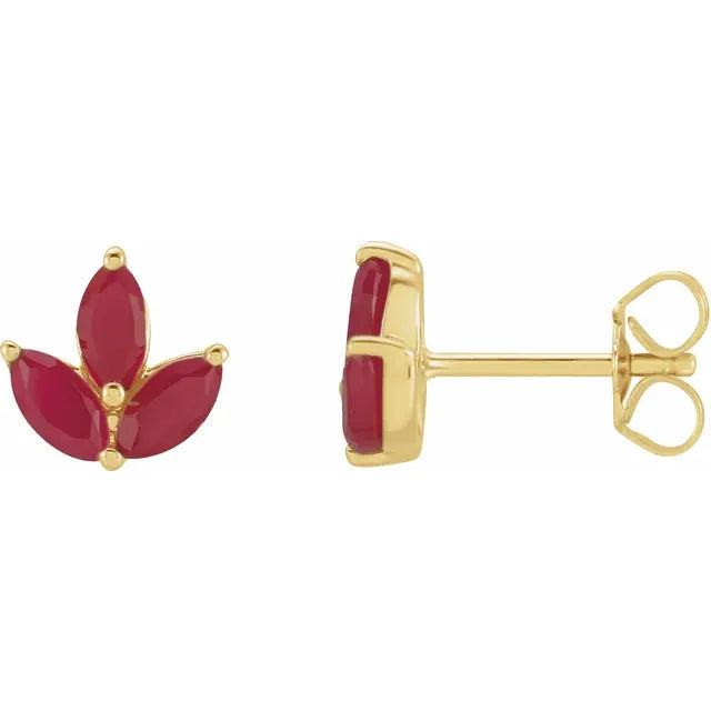 ruby women stud earrings 14k yellow gold earrings