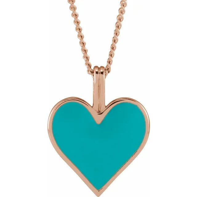 14K Rose Gold Heart Shape Turquoise Necklaces