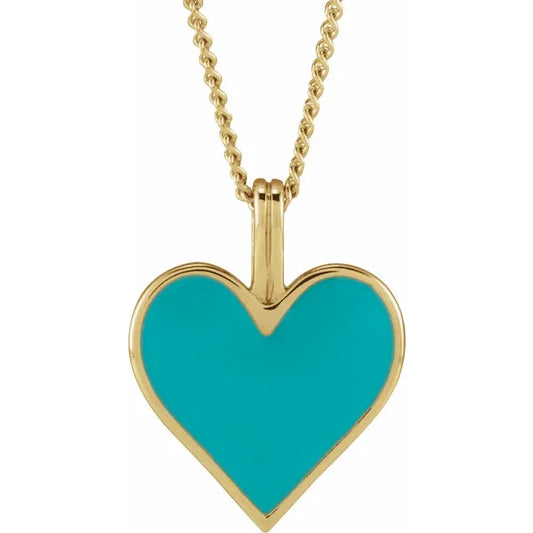 14K Yellow Gold Heart Shape Turquoise Necklaces