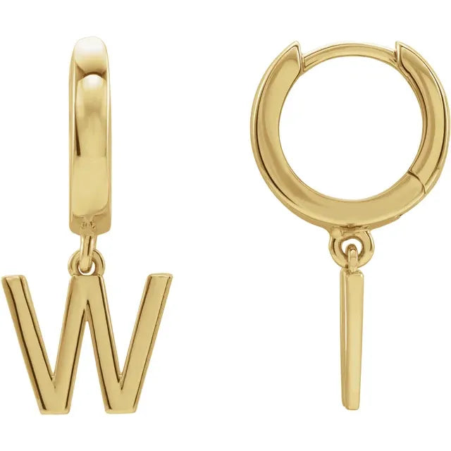 14K Gold Initial Hinged Huggie Hoop Earring