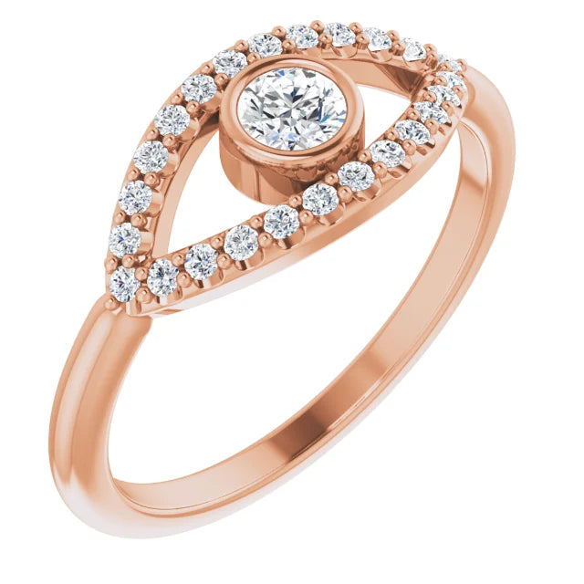 evil Eye Diamond Ring for women - White Sapphire Ring on 14K Rose Gold