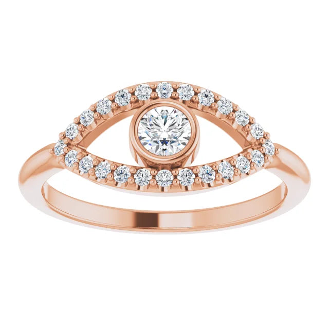 evil Eye Diamond Ring for women - White sapphire Ring on 14K Rose Gold Details