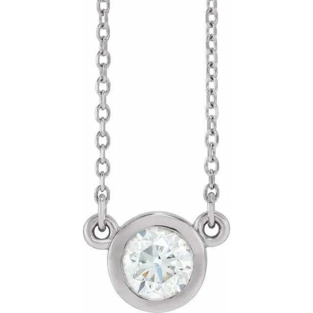 14K White Natural Diamond Solitaire Necklace 1/2 CTW