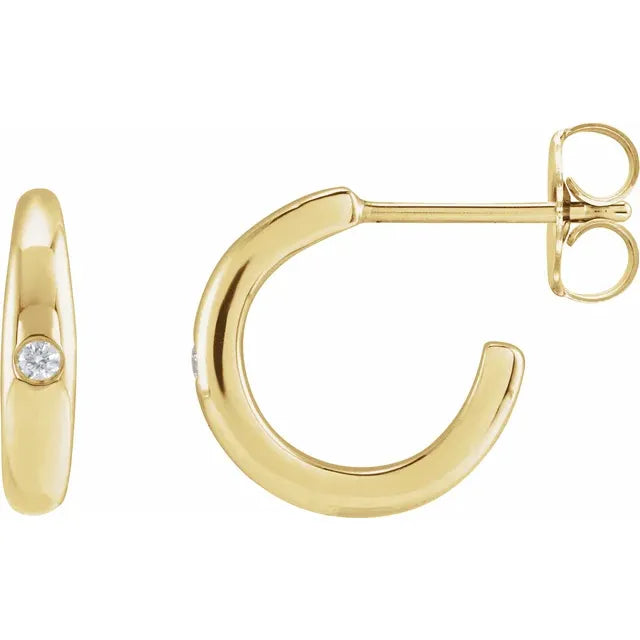 14K Yellow Gold 03 CTW Natural one Diamond Hoop Earrings 