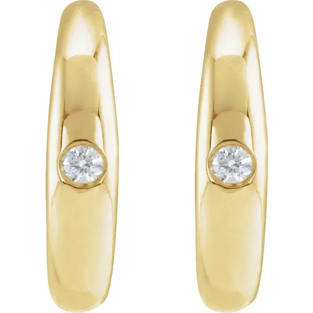 14k Gold 03 CTW Natural one Diamond Hoop Earrings showing Diamond 